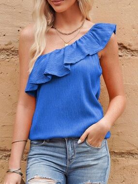 NWOT One-Shoulder Ruffle Blue Women's Top XL